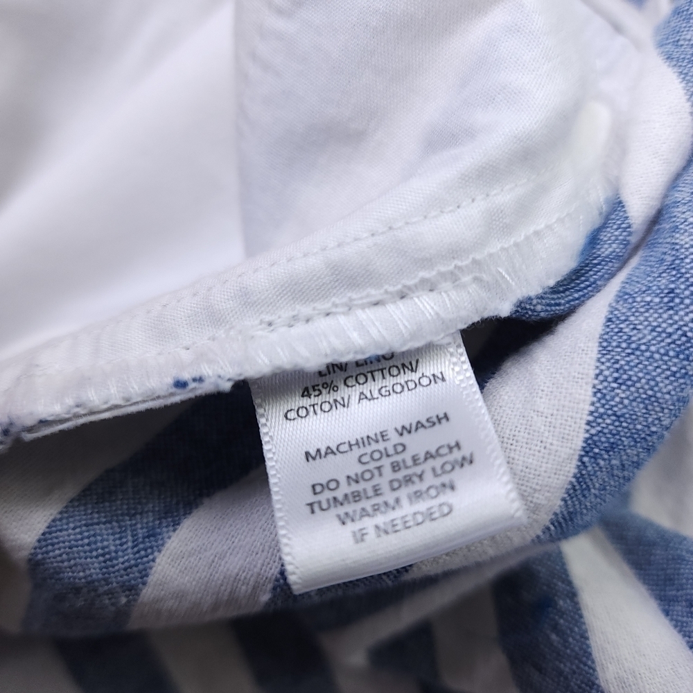 Loft Blue White Stripe Linen Cotton Belted Striped Belted Skirt Sz 2 - Picture 9 of 11